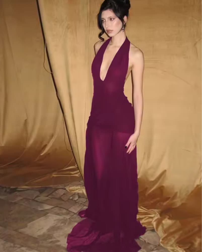 Elegant Magenta Halter Maxi Dress - Image 2