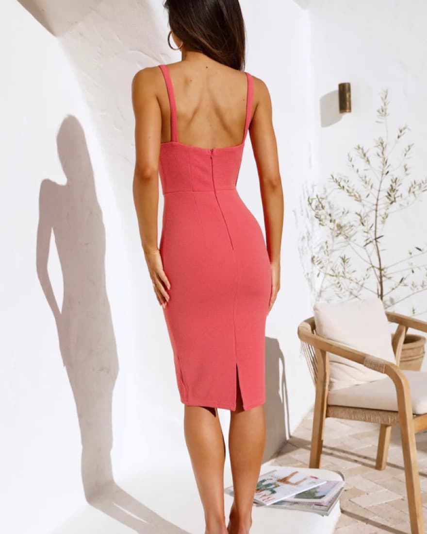 Coral Bodycon Midi Dress  - Image 4