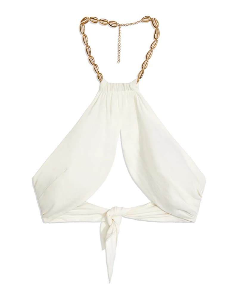 WeWoreWhat Bandana Wrap Linen Halter Top - Image 2
