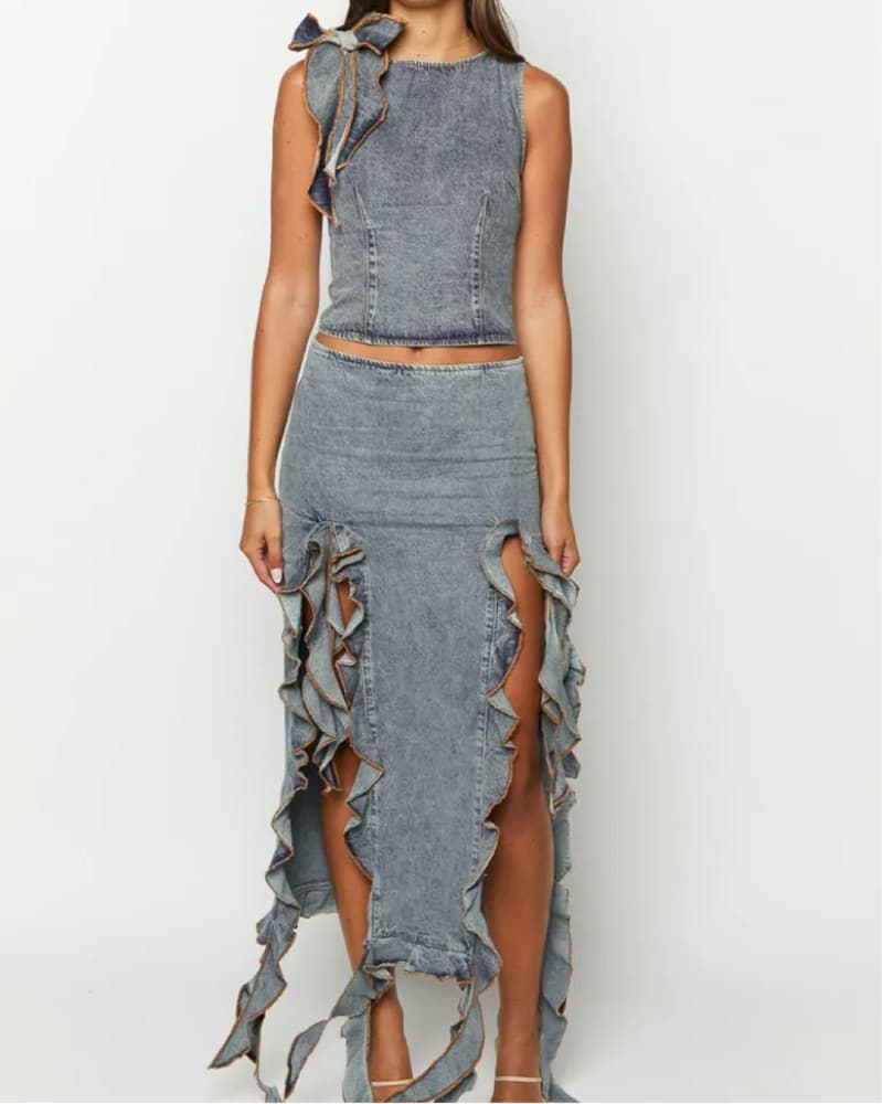 Lioness Rendezvous Top and Skirt Denim - Image 1