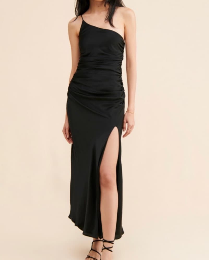 Black Line + Dot One Shoulder Dress - Image 1