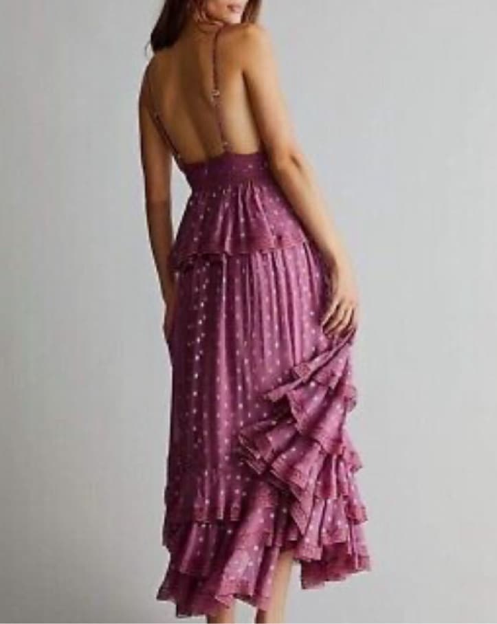 Free People Purple Maxi Dress w Gold  - Image 2