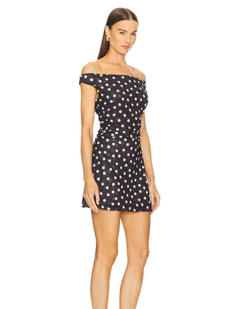 Claire Mini Dress in Black And Cream Dot - Image 2