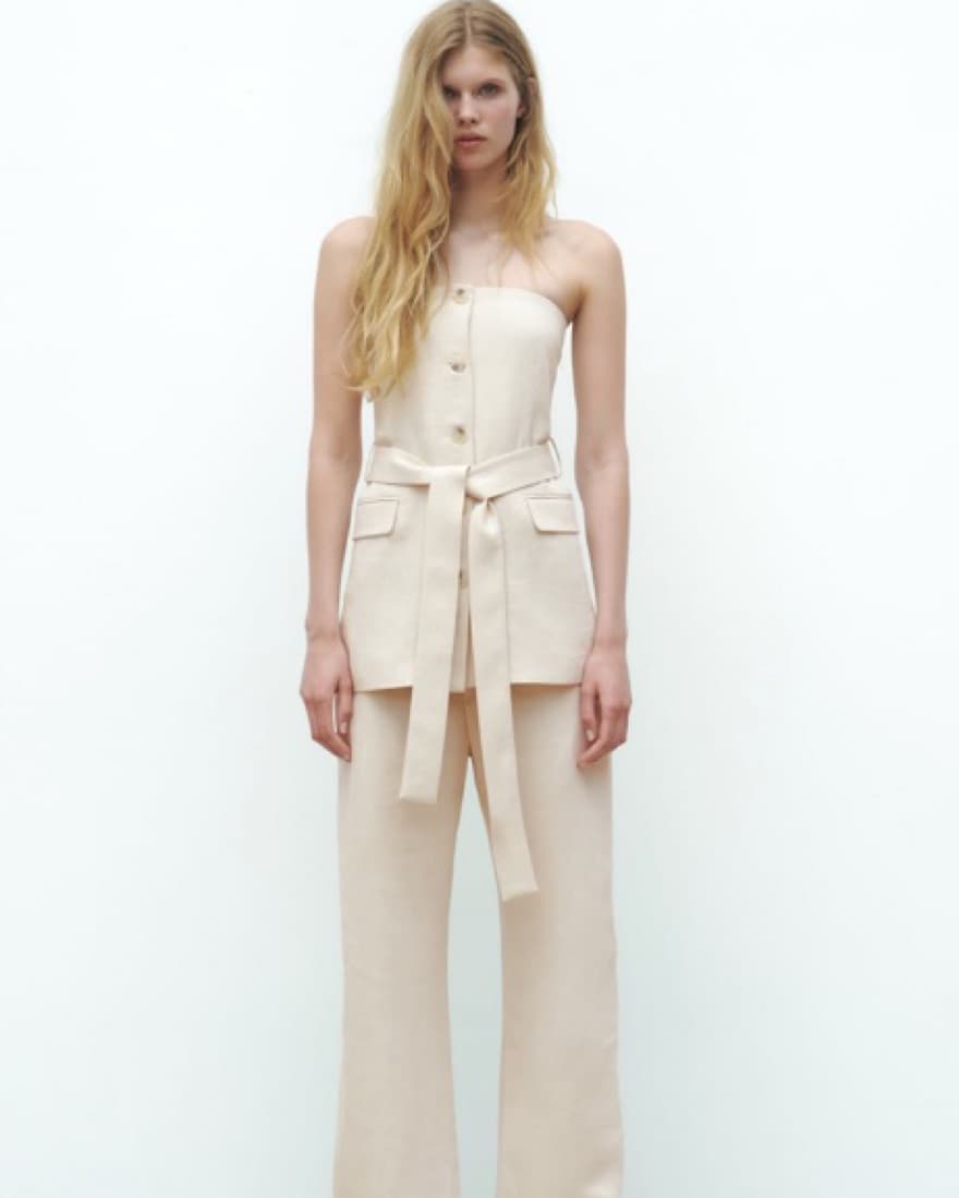 Strapless Linen Blend Top - Image 1