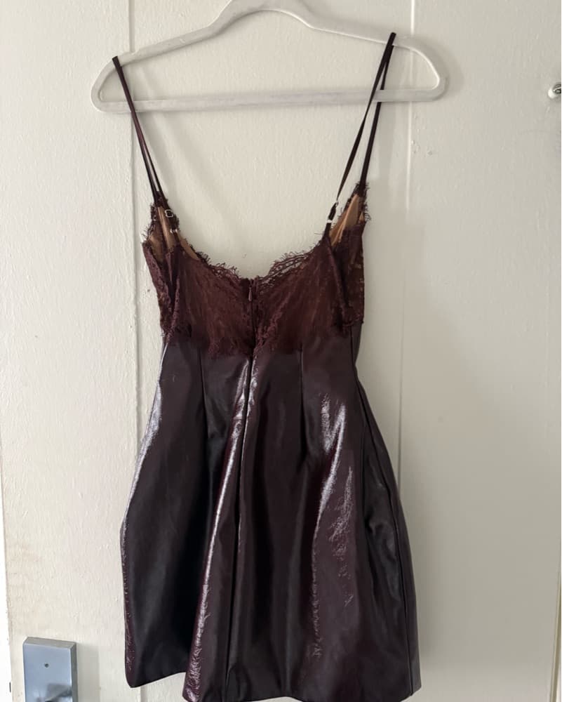 Burgundy Leather Mini Dress - Image 4