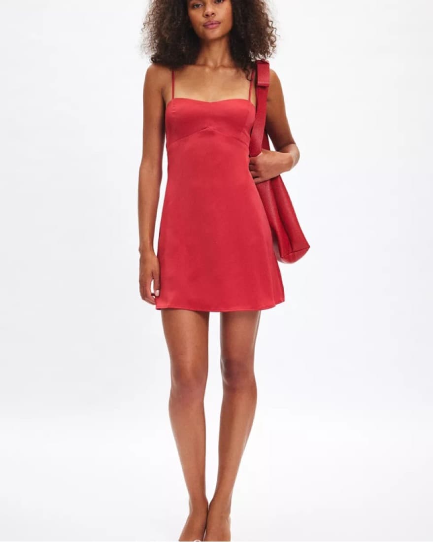 UO Bella Bow-Back Satin Mini Dress - Image 1