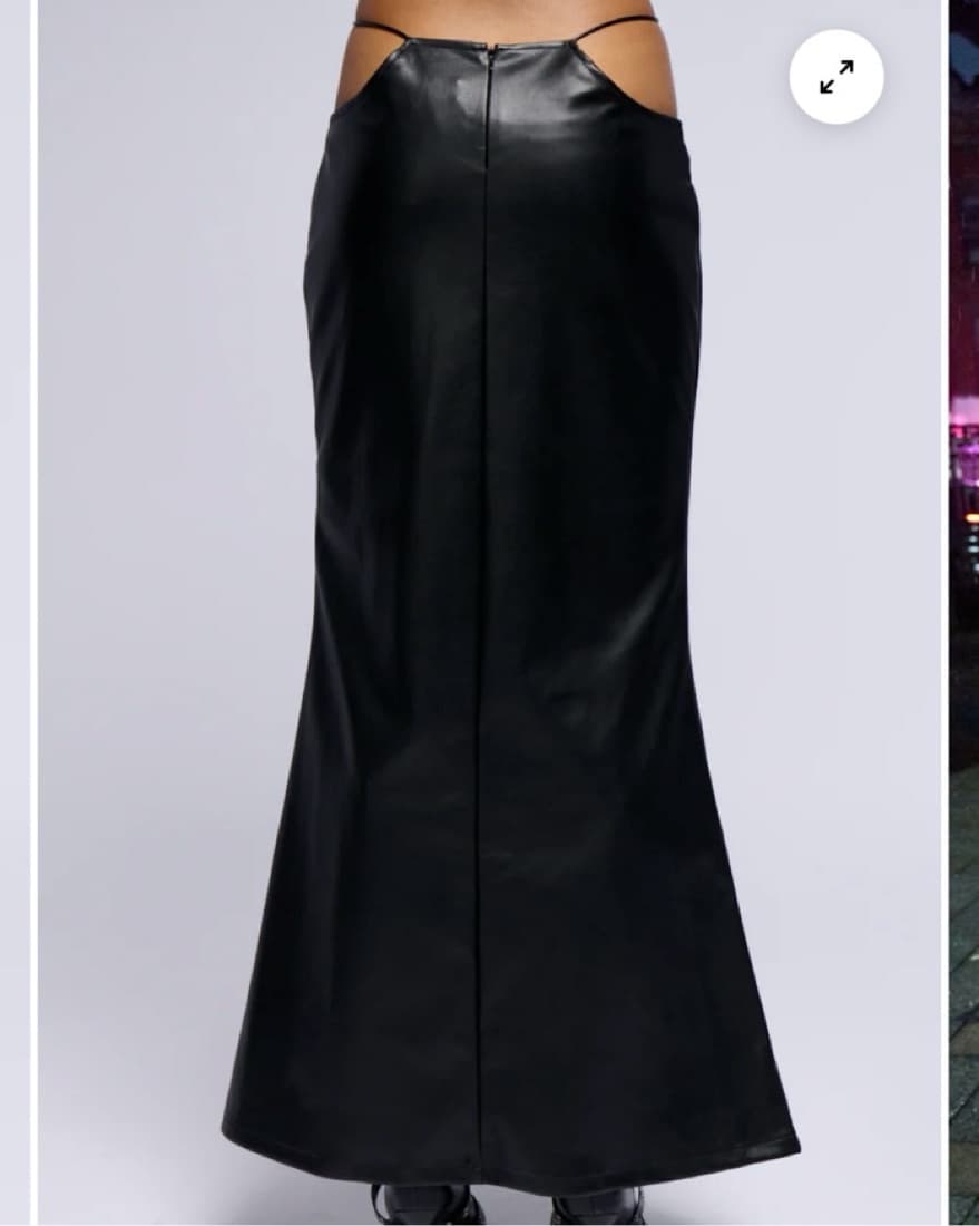 Black Leather Cutout Maxi Skirt - Image 4