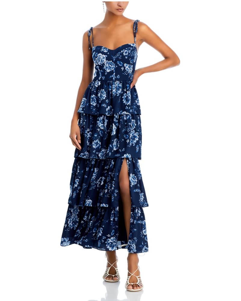 Blue Tiered Maxi Floral Dress - Image 1