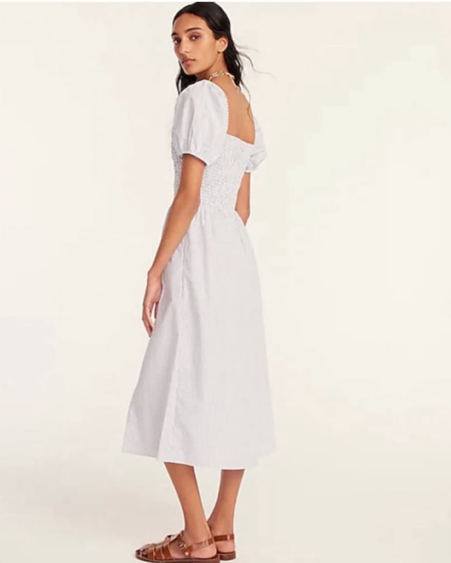 White Smocked Cotton Midi Dress - Image 5
