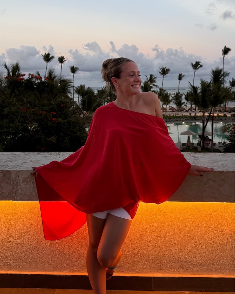 Red/Orange Off The Shoulder Poncho - Image 1
