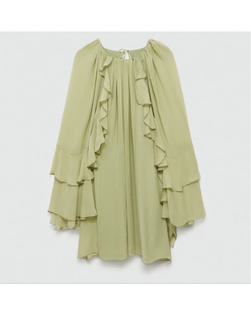 Mango Ruffle Retro Green Dress - Image 3