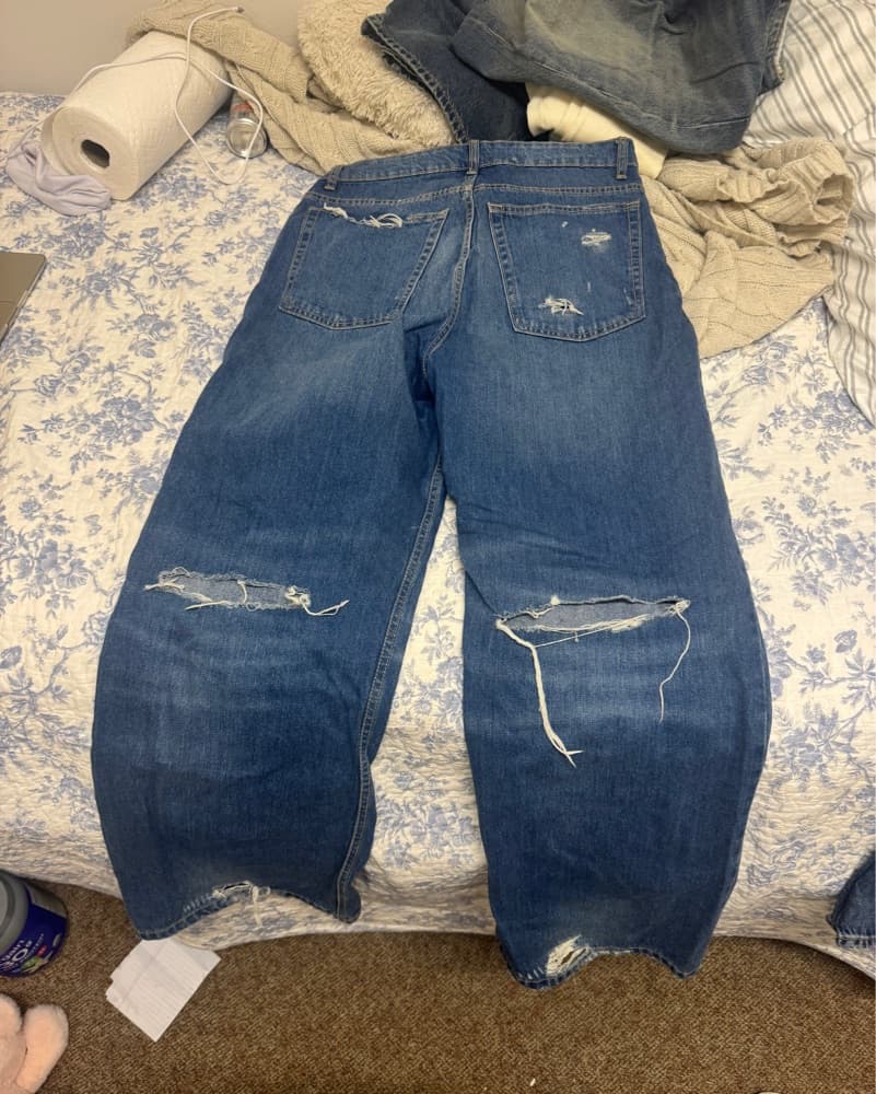 Distressed Denim Wide-Leg Jeans - Image 2