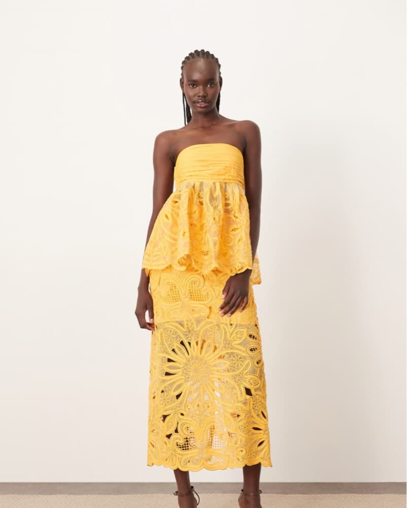 Elegant Yellow/Orange Lace Maxi Dress - Image 2