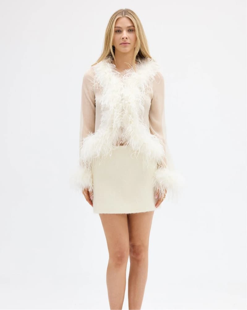 Bubish Gigi Sheer Feather Blouse - Ivory - Image 1