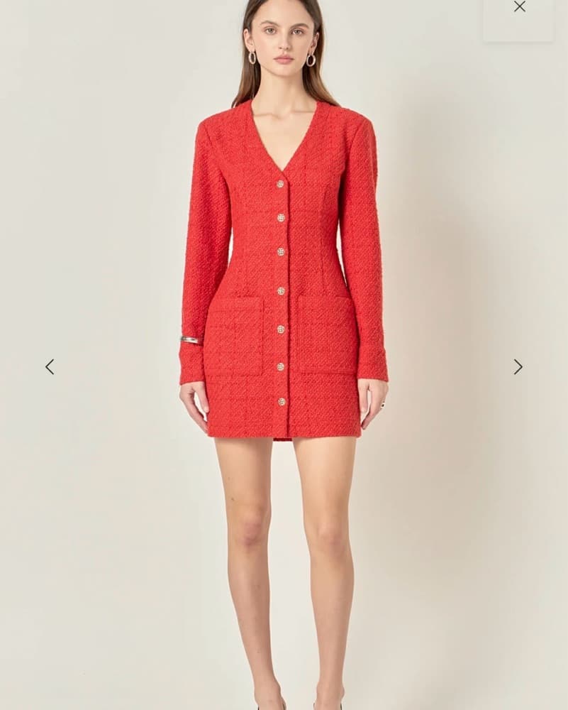 Bright Red Textured Button-Down Mini Dress - Image 4
