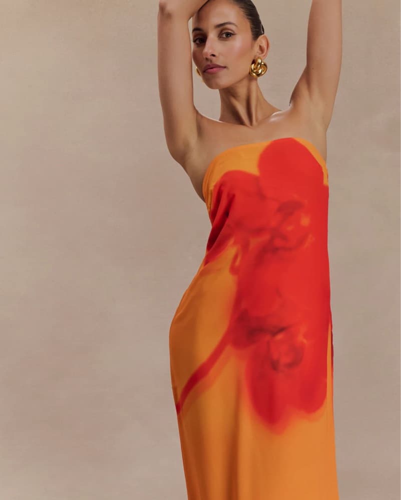 Meshki OrangeRed Orchid Strapless Chiffon Dress - Image 2