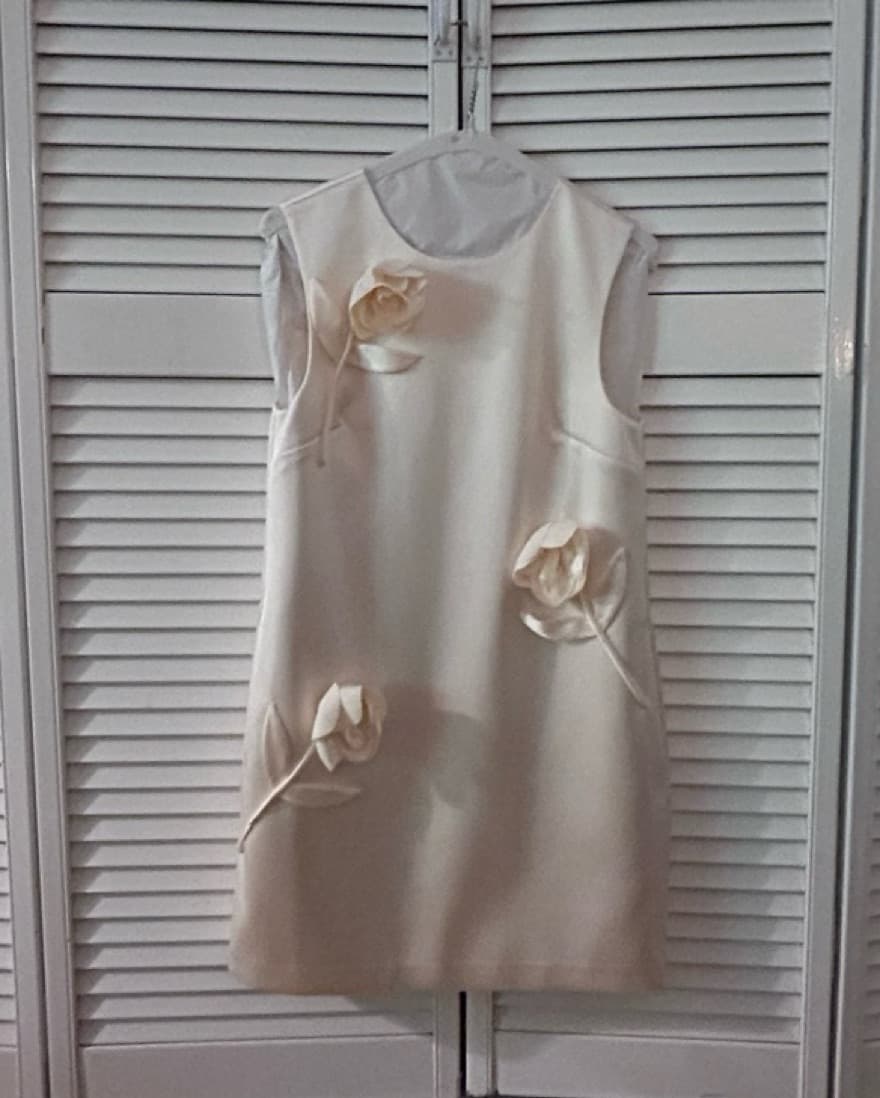 Floral Appliqué Satin Minidress - Image 6