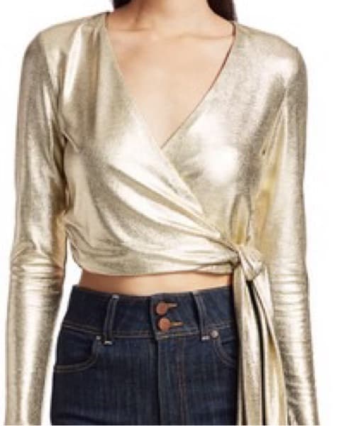 Alice+Olivia Nya Metallic Wrap Top - Image 3