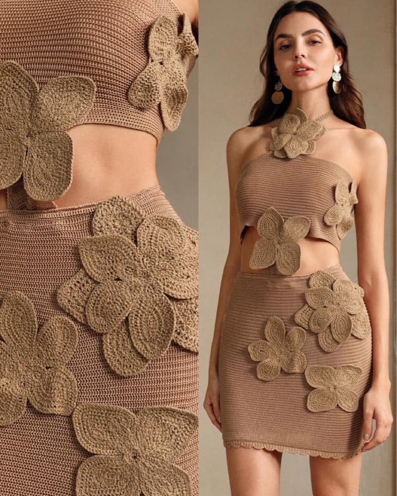 Elegant Crochet Floral Mini Dress - Image 4