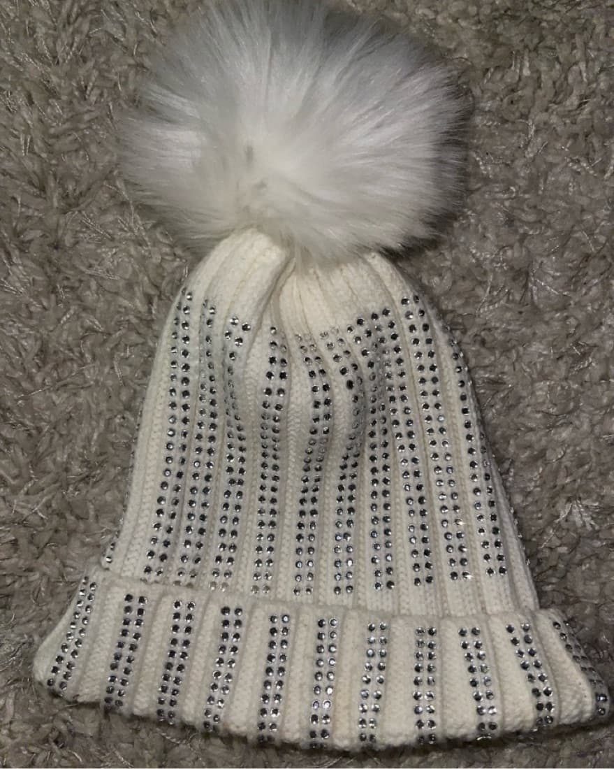 Fluffy White Pom Hat For Snow/Winter - Image 1