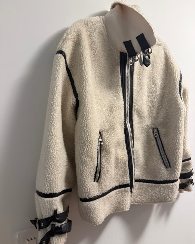 Sherpa Biker jacket With Black Trim - Image 3