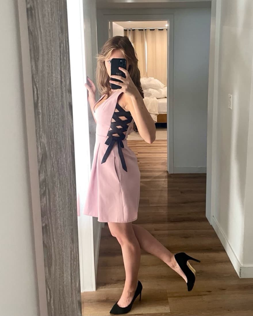 Pink and Black Ribbon Mini Dress - Image 3