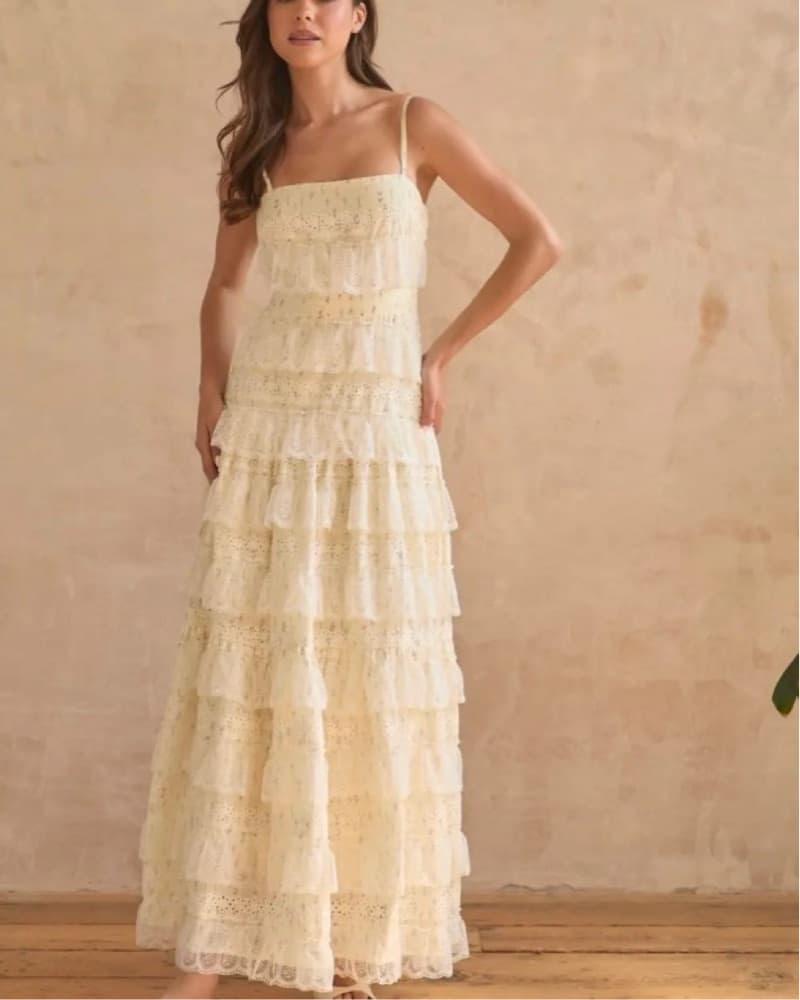 Lovette Maxi Lace Dress - Butter Yellow - Image 2