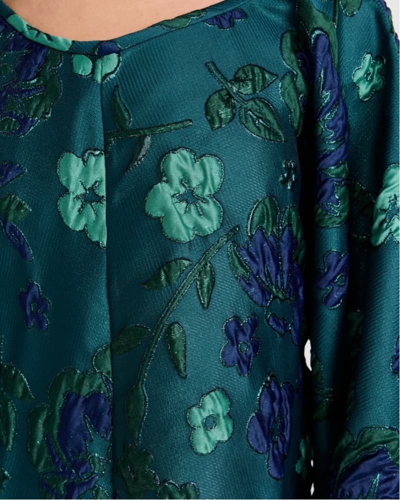 Green Floral Jacquard Dress - Image 4