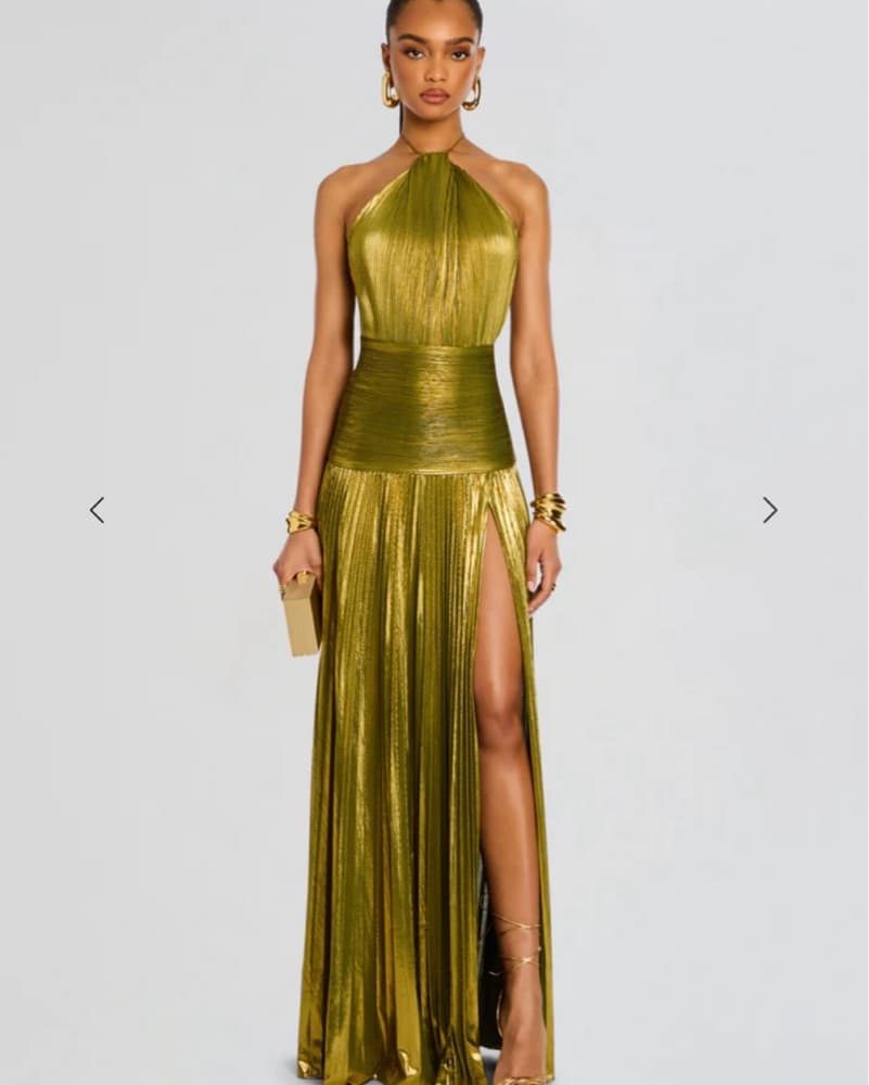 RETROFETE THALIA METALLIC GREEN DRESS - Image 1