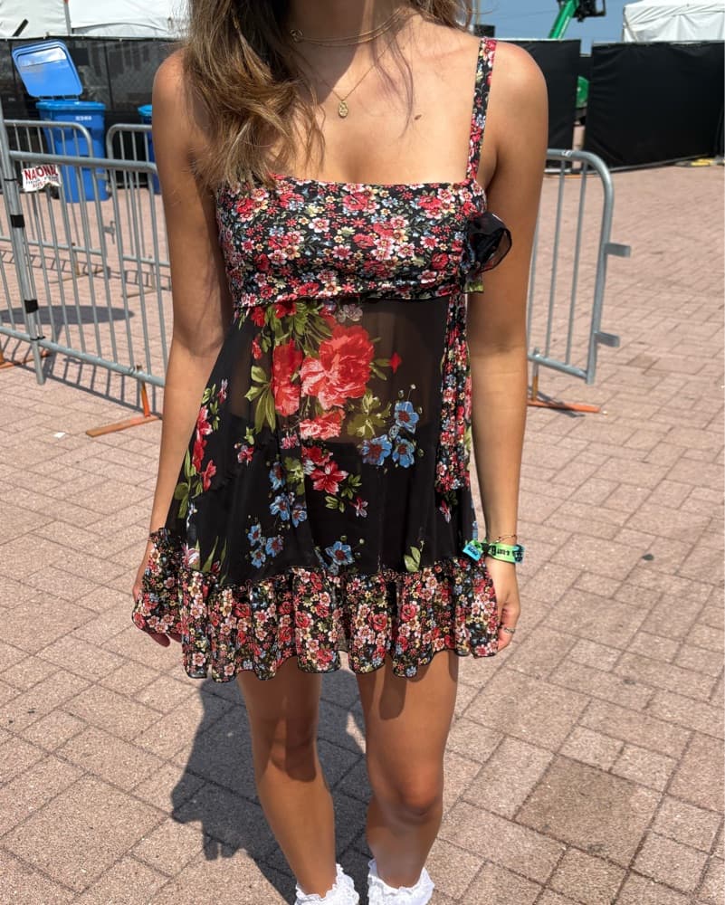 Floral Sheer Mini Dress - Image 2