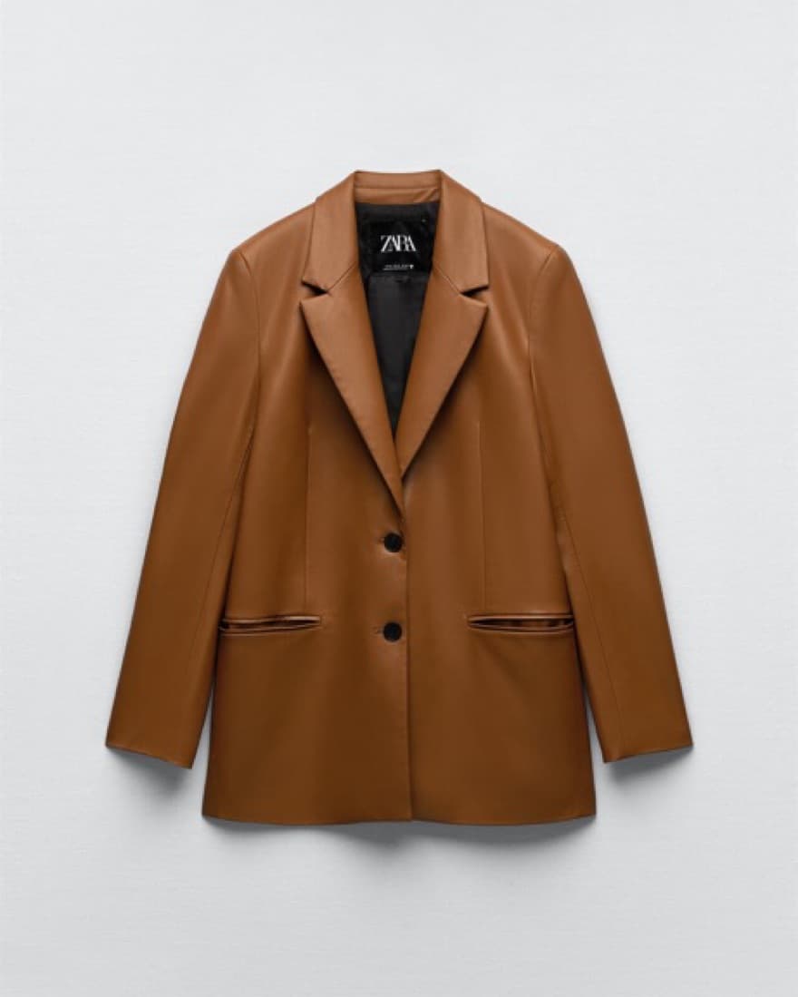 Brown Faux Leather Blazer - Image 1