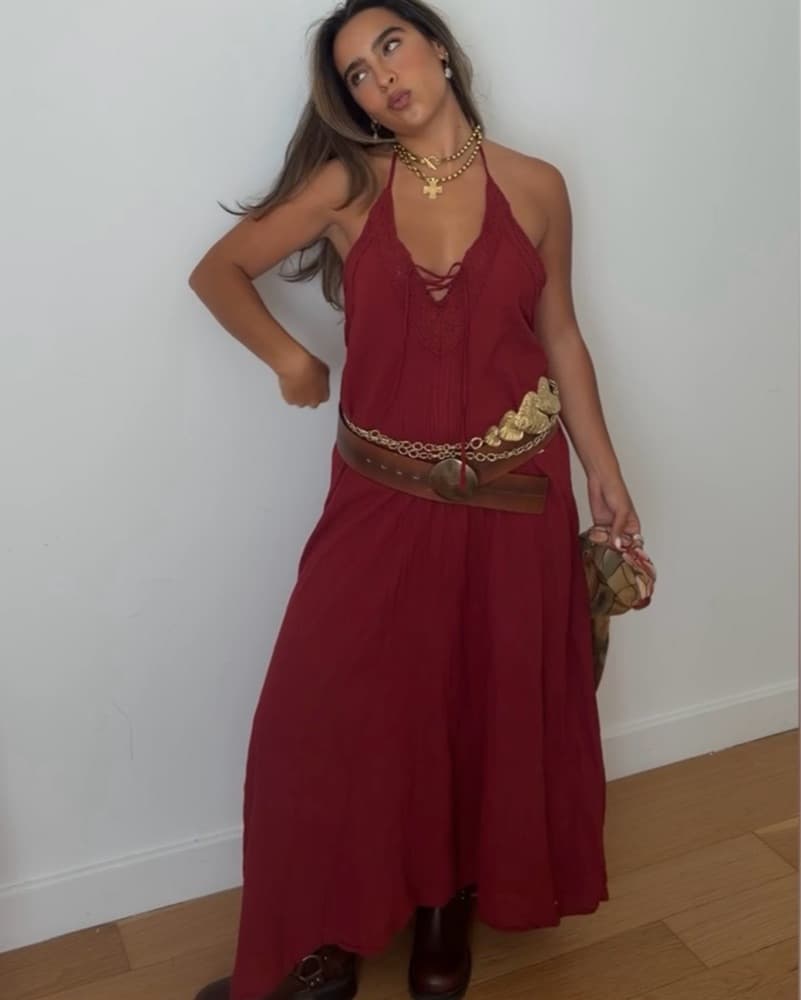 Flowy Red Halter Maxi Dress (Backless) - Image 1