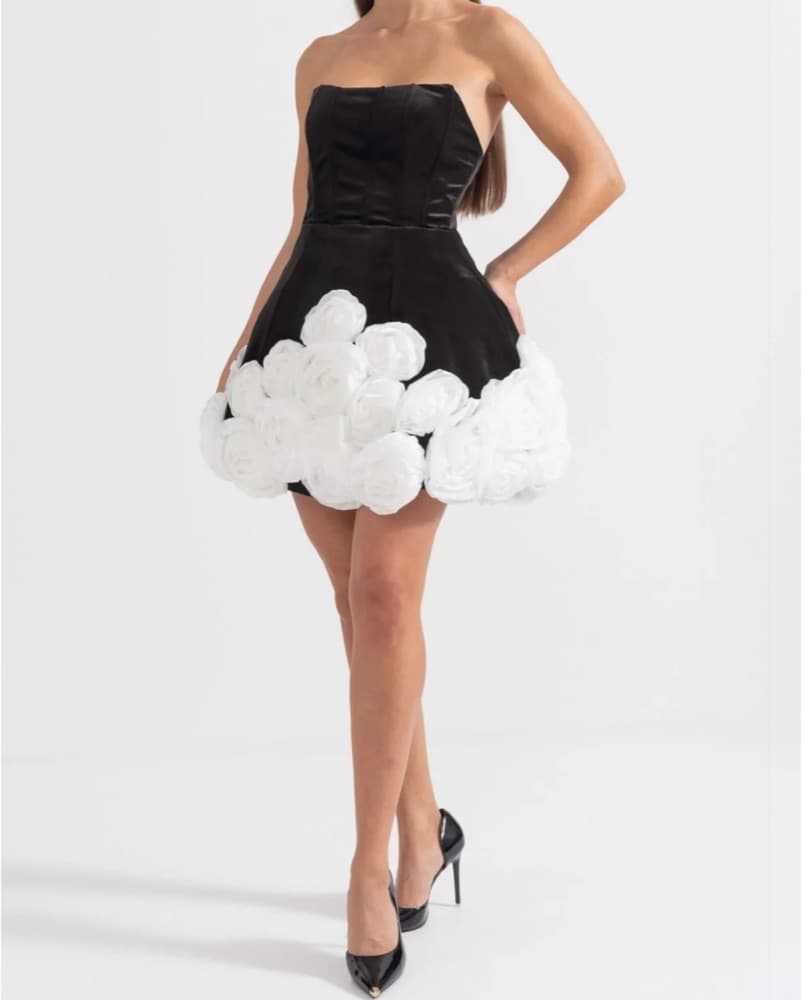 Bold B&W Floral Cocktail Dress - Image 1