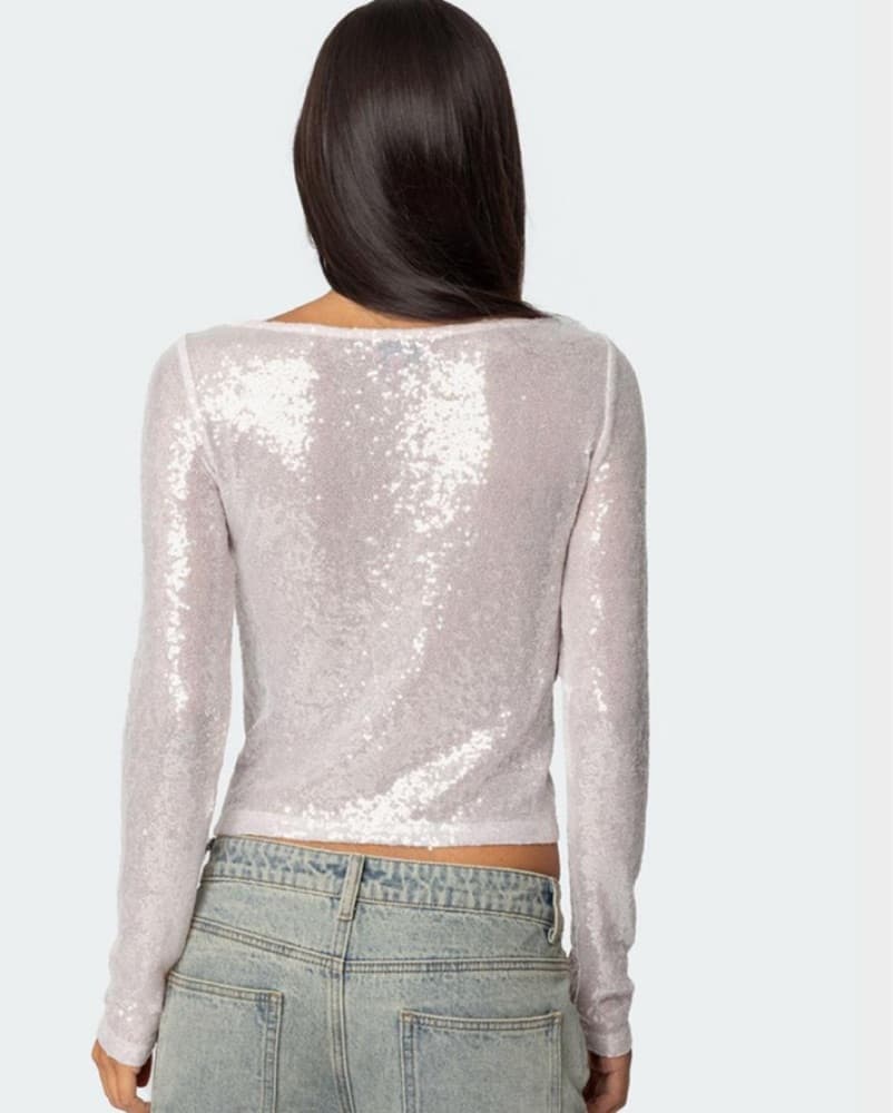 Sheer Shimmer Sequin Long Sleeve - Image 1