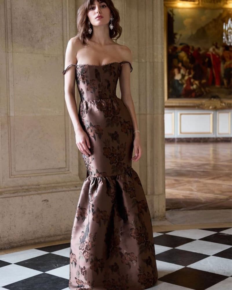 Cherie Dress In Cocoa Baroque Floral - Image 1