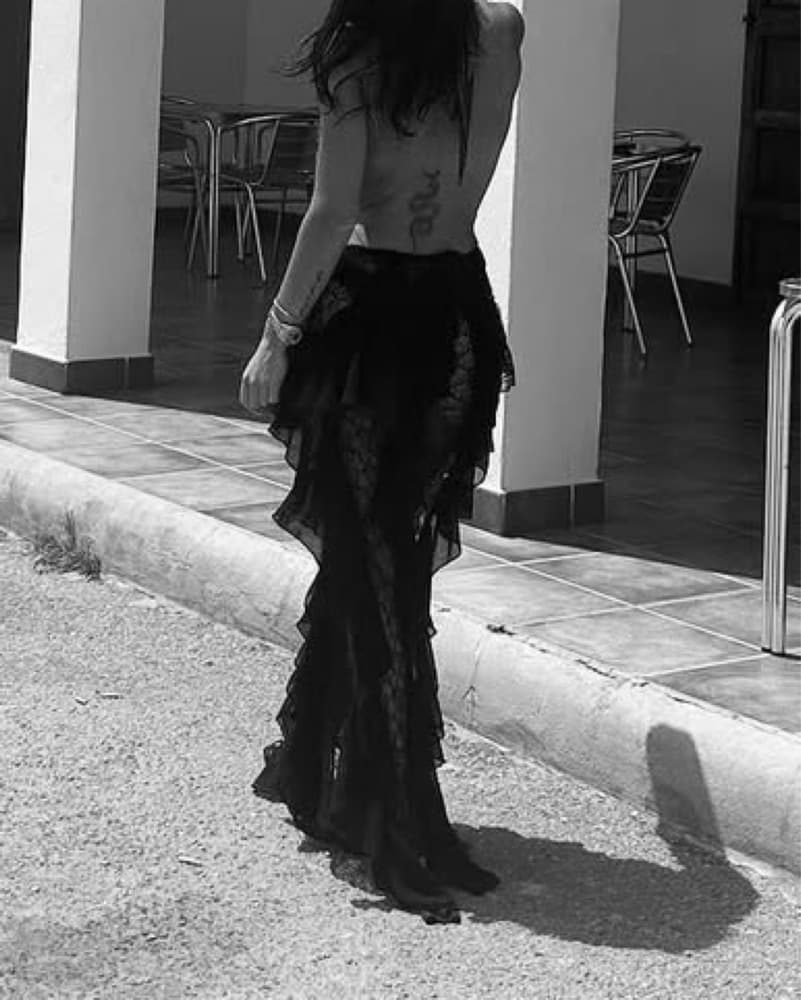 Black Lace And Ruffle Sheer Maxi Dress - Image 4