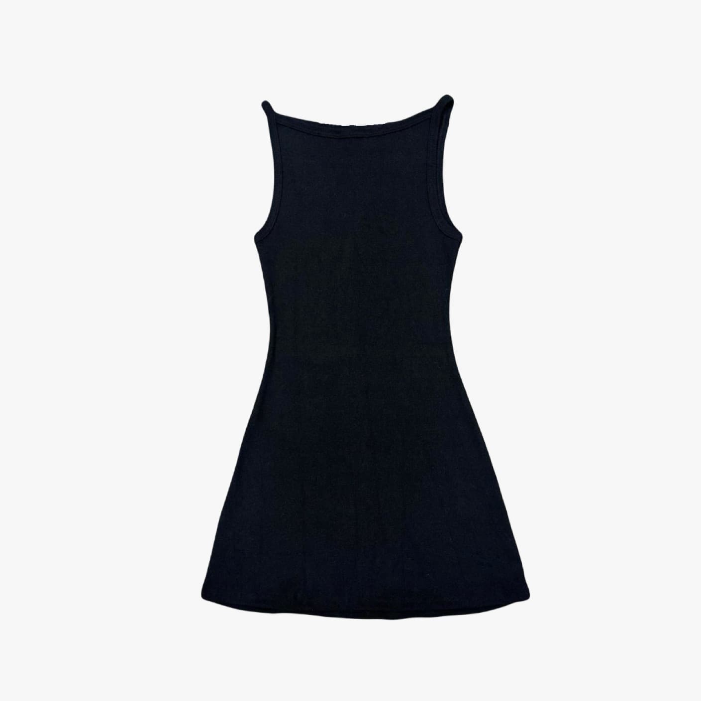 BLACK 14/1 RIB SPAGHETTI BOATNECK DRESS - Image 2