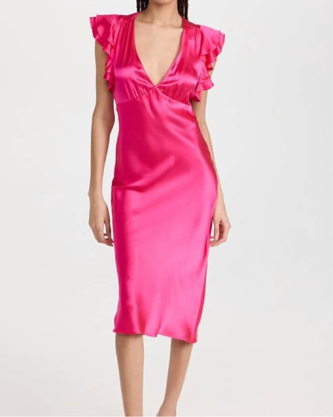 Vibrant Satin Ruffle Midi Dress - Image 1