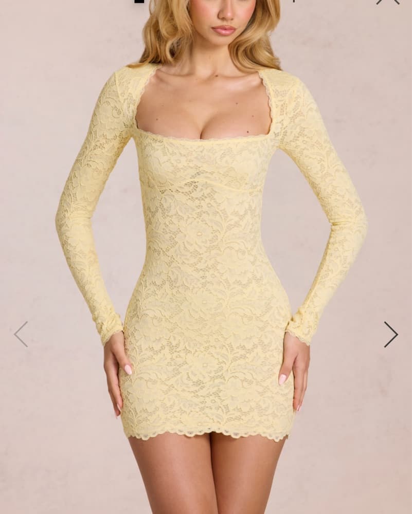 Oh Polly Pastel Yellow Scallop Lace Mini Dress - Image 1