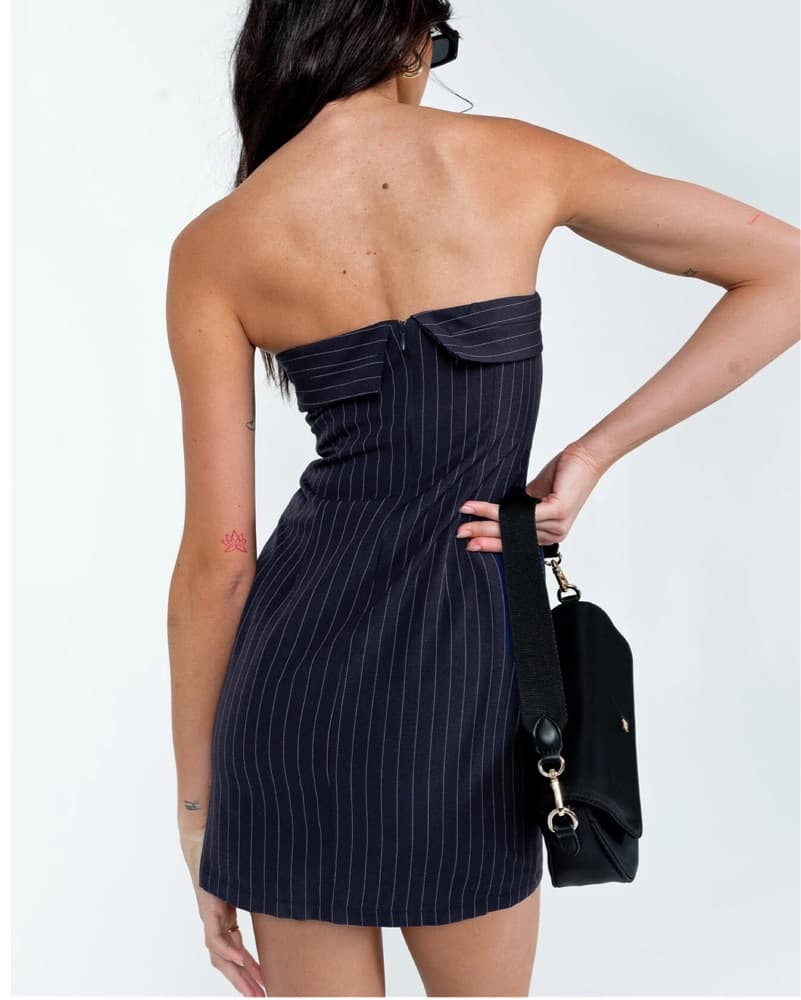 Navy Striped Mini Dress - Image 3