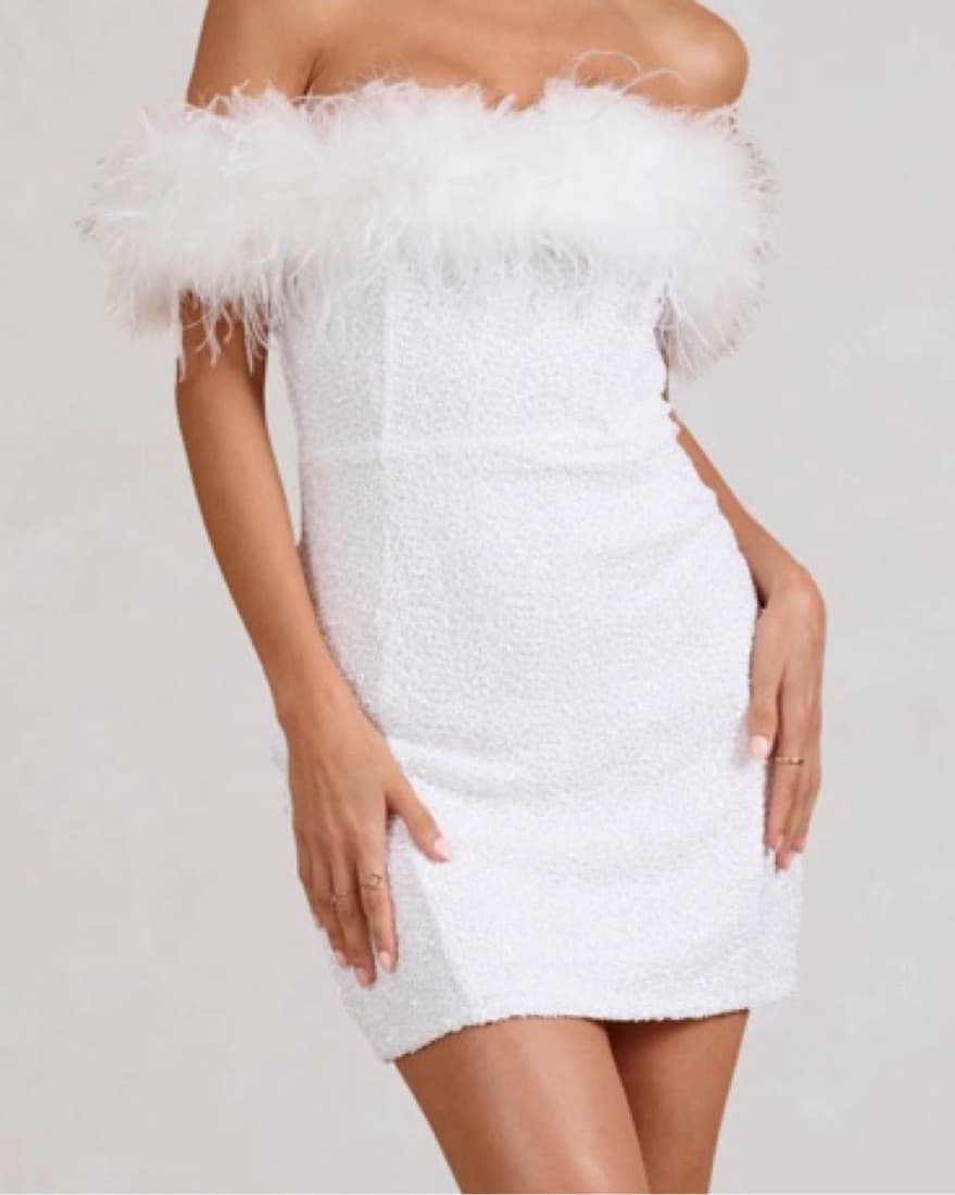 Fluffy White Sequin Holiday Dress  - Image 1