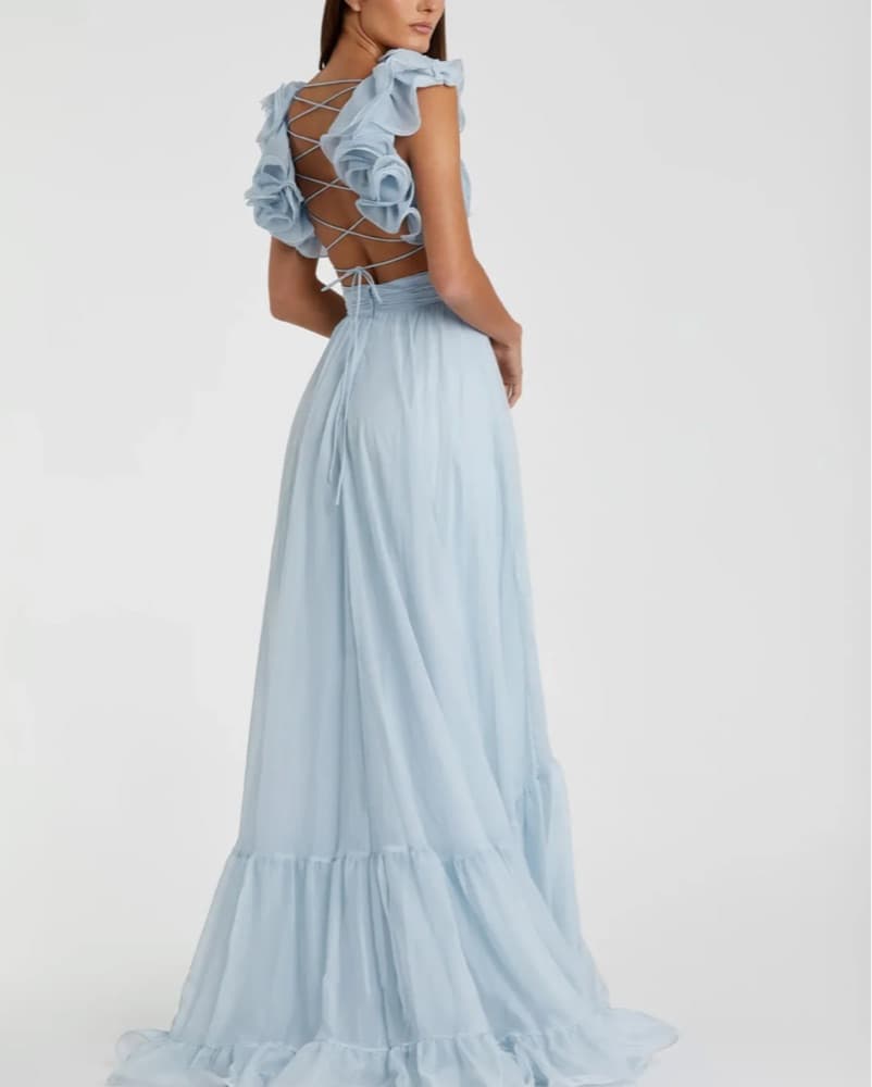 Mac Duggal Blue Ruffle Backless Dress - Image 2