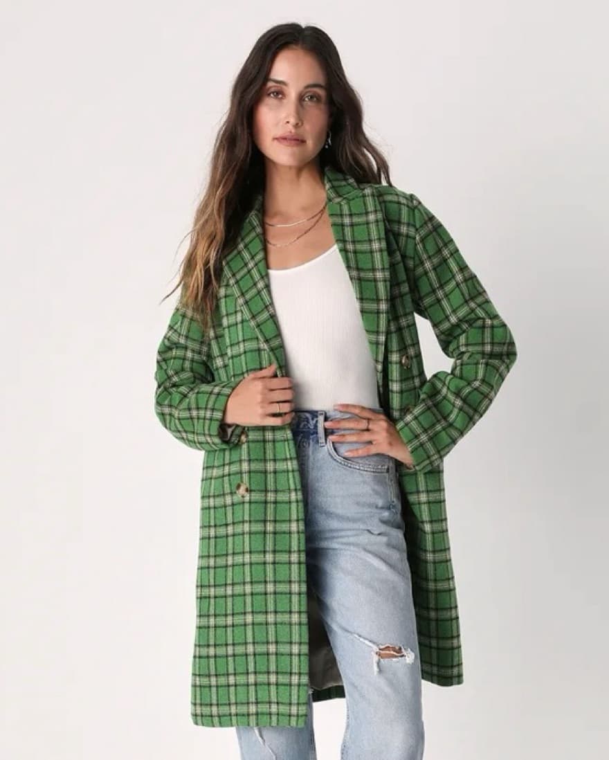 Vibrant Green Plaid Coat - Image 1