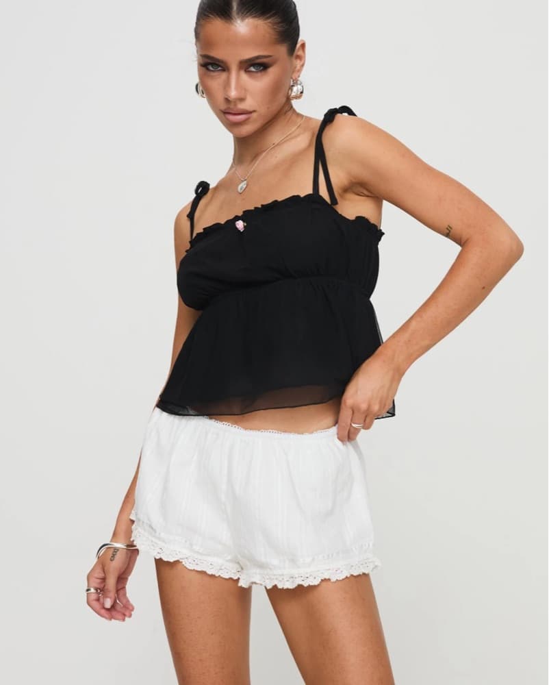White Micro Mini Shorts W Lace Detailing - Image 4