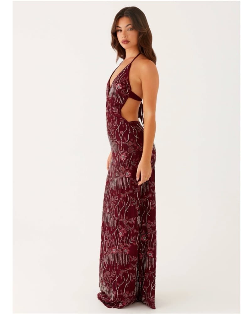 Burgundy Sequin Halter Dress  - Image 2