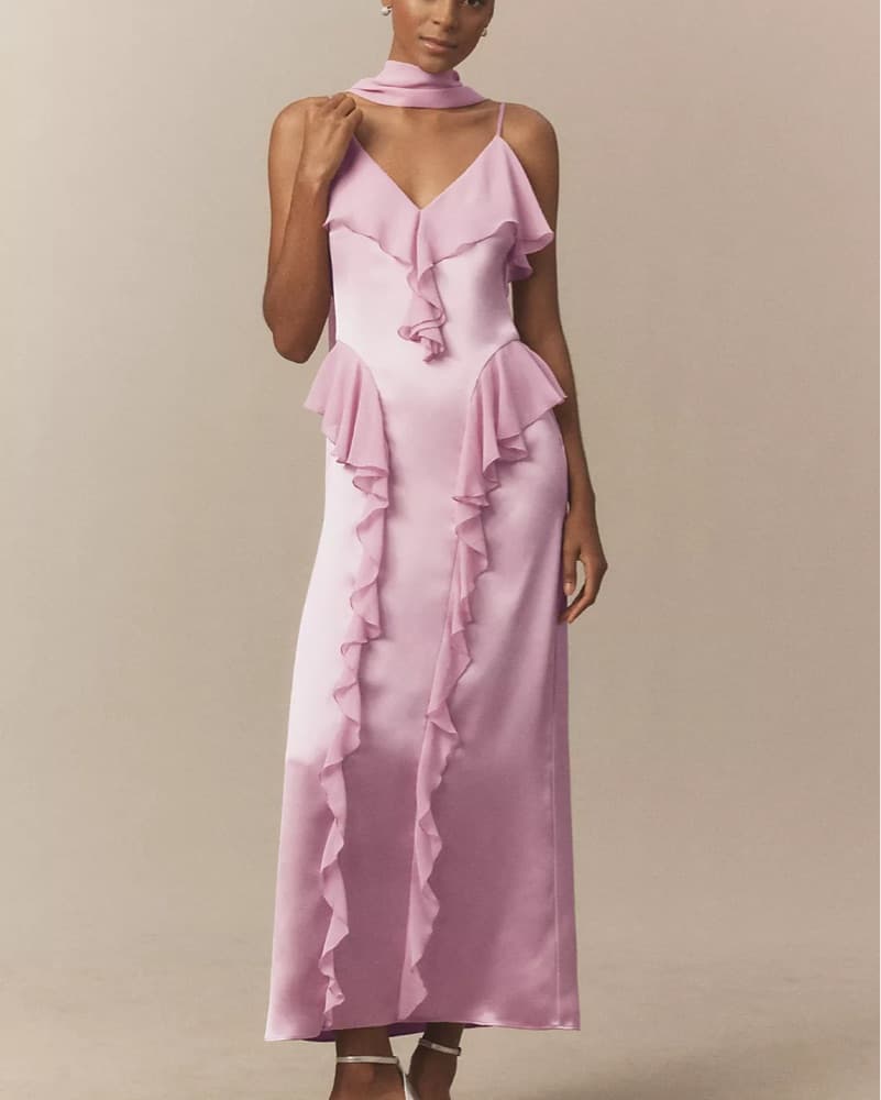 Mare Mare Sleeveless Ruffled Satin Dress - Image 1