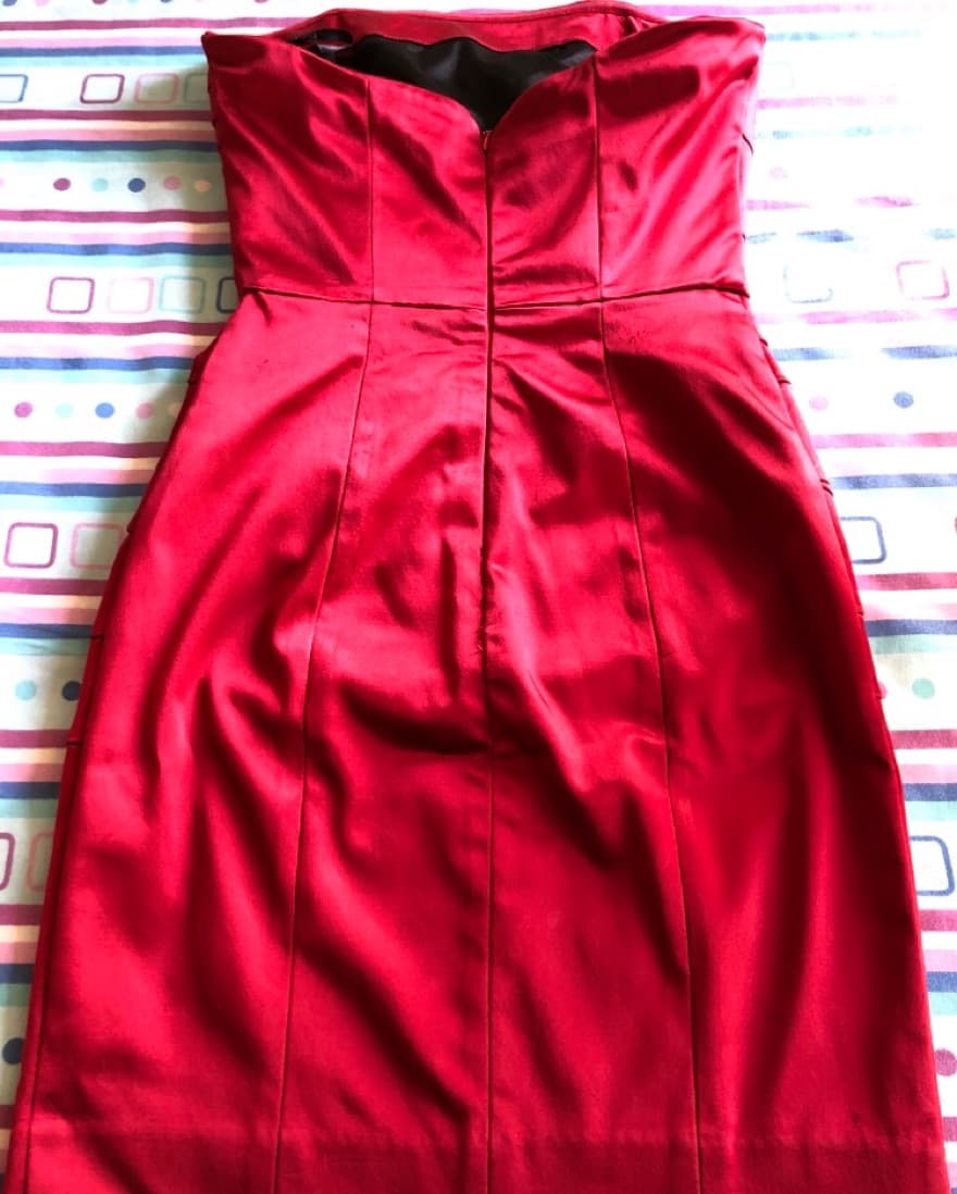 Red Satin Strapless Mini Dress - Image 3