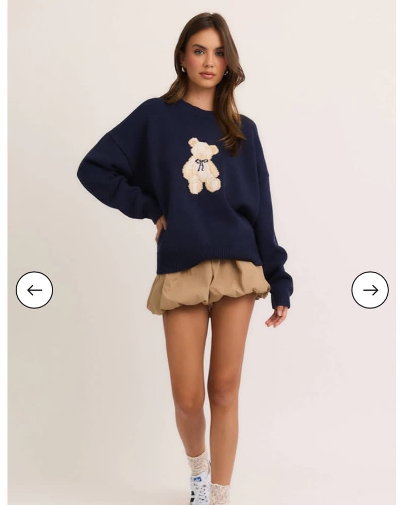 Teddy Bear Crewneck Sweater Navy - Image 2