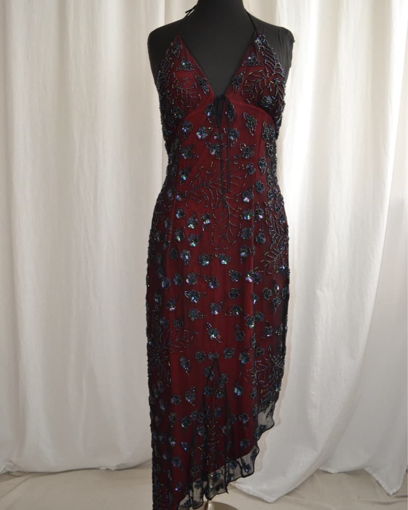 Vintage Beaded silk Scala halter dress - Image 6