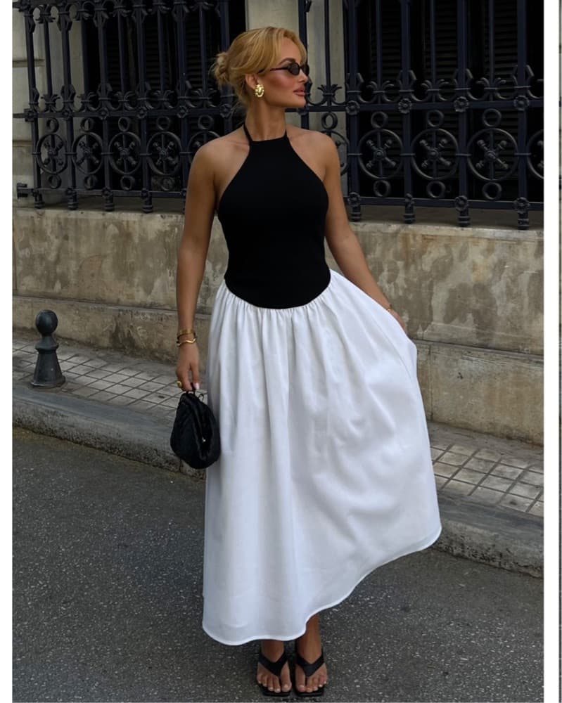 Meshki Knit & Linen Drop Waist Dress - Image 1
